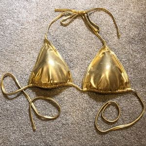 PINK ZONE Gold Triangle Halter Bikini Top
